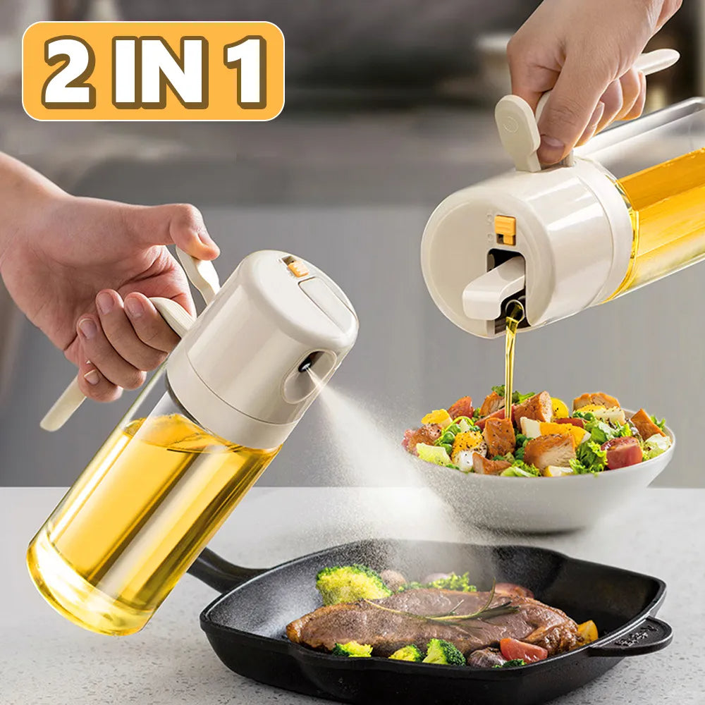 2-in-1 oil sprayer and pourer bottle for cooking oil