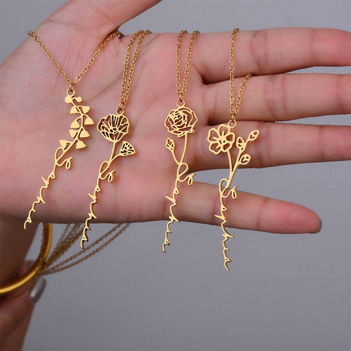 Bloom Birth Flower Necklace - personalized birth month flower pendant