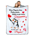 Personalized Penguin Pair Love Blanket, fleece throw with heartfelt message